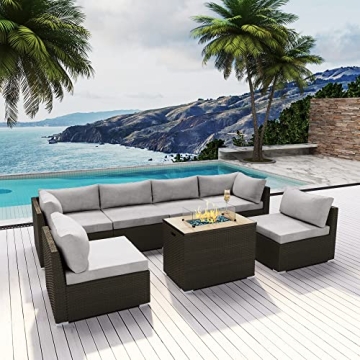 MODENZI Patio Sectional with Fire Pit for Outdoor Comfort