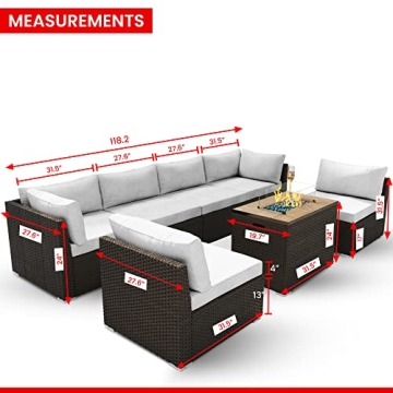 MODENZI Patio Sectional with Fire Pit for Outdoor Comfort