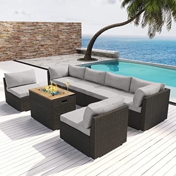 MODENZI Patio Sectional with Fire Pit for Outdoor Comfort