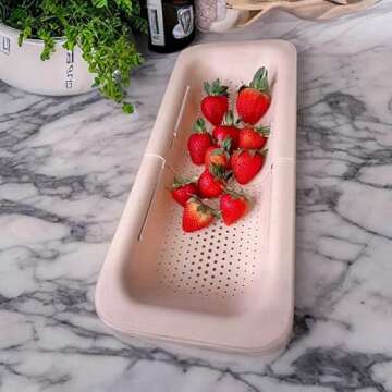 Extendable Colander Over the Sink Strainer basket - Extendable Sink Colander - Wash Fruits and Vegetable. Drain cooked Pasta and Dishes - Efficient Kitchen - Pink 8x19.5x2.8 inches