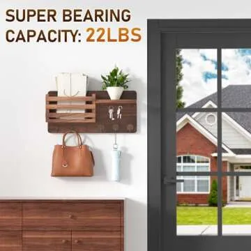 Key Holder Wall Mount, Key and Mail Holder for Wall, Wall Key Holder with Shelf and 6 Large Hooks fo...