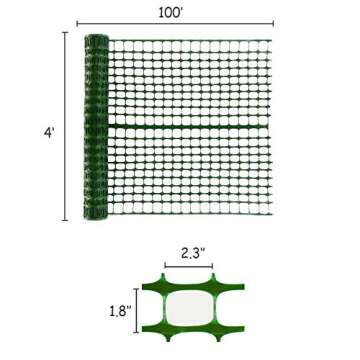 Sunnyglade 4 X100 Ft Outdoor Snow Fence Plastic Safety Temporary Garden Netting for Poultry,Rabbits, Chicken, Dogs,Dark Green (Green)