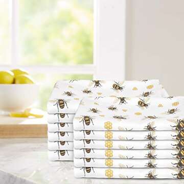 Urban Villa Dinner Napkins Honey Bee Print Cloth Napkins (Set of 12) Oversized 20x20 Inches 100% Cot...