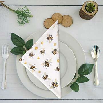 Urban Villa Dinner Napkins Honey Bee Print Cloth Napkins (Set of 12) Oversized 20x20 Inches 100% Cotton Premium Quality Soft Durable with Mitered Corners Reusable Washable Everyday Use Parties Napkins
