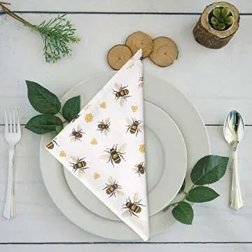 Urban Villa Dinner Napkins Honey Bee Print Cloth Napkins (Set of 12) Oversized 20x20 Inches 100% Cotton Premium Quality Soft Durable with Mitered Corners Reusable Washable Everyday Use Parties Napkins