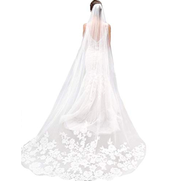 MisShow Ivory Lace Edge Cathedral Length Wedding Bridal Veil with Comb
