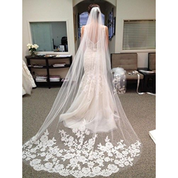 MisShow Ivory Lace Edge Wedding Veil for Brides