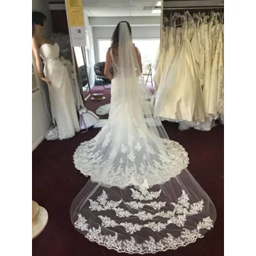 MisShow Ivory Lace Edge Wedding Veil for Brides