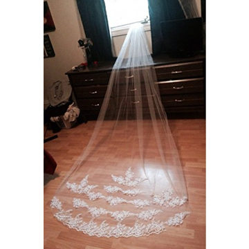 MisShow Ivory Lace Edge Wedding Veil for Brides