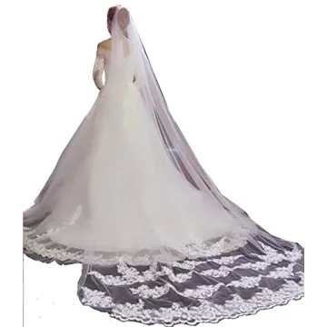 MisShow Ivory Lace Edge Wedding Veil for Brides