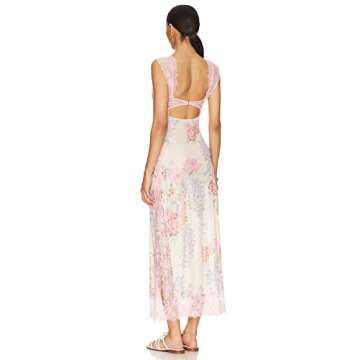 TRURENDI Women Spaghetti Strap Long Dress Ruffled Floral Print Sleeveless Dress Summer Cocktail Party Maxi Dress (b-Pink, S)
