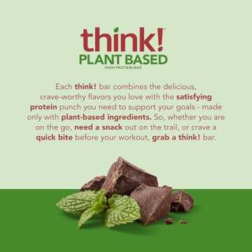 think! Vegan/Plant Based High Protein Bars - Chocolate Mint, 13g Protein, 5g Sugar, No Artificial Sw...