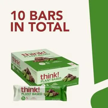 think! Vegan/Plant Based High Protein Bars - Chocolate Mint, 13g Protein, 5g Sugar, No Artificial Sweeteners, Non GMO Project Verified, 10 Count (Packaging May Vary)