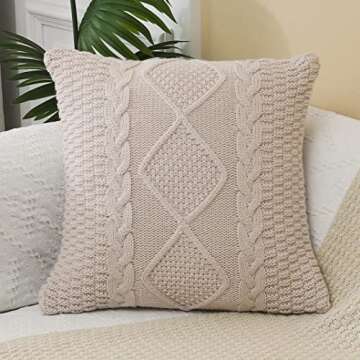 ANDUUNI Decorative Knitted Throw Pillow Covers Double-Cable Sweater Square Warm Cushion Cover for So...