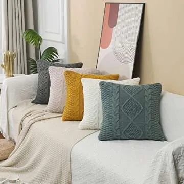 ANDUUNI Decorative Knitted Throw Pillow Covers Double-Cable Sweater Square Warm Cushion Cover for Sofa Bedroom Home Accent Decor