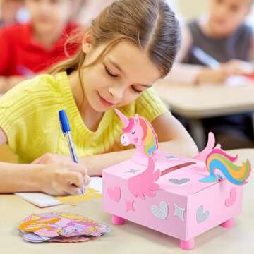 Pasimy Valentines DIY Mailbox for Kids with 33 Valentines Greeting Cards Valentine's Day Unicorn Card Box for School Classroom Boys Girls Gifts Exchange, Kids Valentines Gift for Party Favor Sets