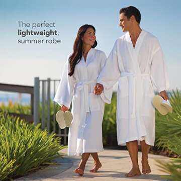 Waffle Robe for Women by BOCA TERRY, Waffle Knit Robe, Long Cotton Kimono Hotel Bathrobe, White Smal...