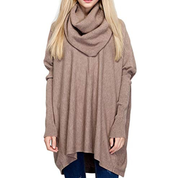 BOBIBI Women Oversized Cowl Neck Sweaters Long Sleeve Loose Fit Knitted Pullover,Khaki