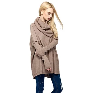 BOBIBI Women Oversized Cowl Neck Sweaters Long Sleeve Loose Fit Knitted Pullover,Khaki