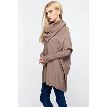 BOBIBI Women Oversized Cowl Neck Sweaters Long Sleeve Loose Fit Knitted Pullover,Khaki