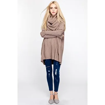 BOBIBI Women Oversized Cowl Neck Sweaters Long Sleeve Loose Fit Knitted Pullover,Khaki
