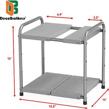 Deco Brothers Under Sink 2 Tier Expandable Shelf Organizer, Gray