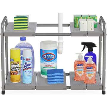 Deco Brothers Under Sink 2 Tier Expandable Shelf Organizer, Gray