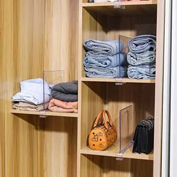 10 Pack Closet Organizers and Storage,Clear Acrylic Shelf Dividers for Vertical Purse Organizer,Bookshelf Organization for Closet,Perfect for Cabinet Dividers for Sweater, Shirts, Handbags in Bedroom