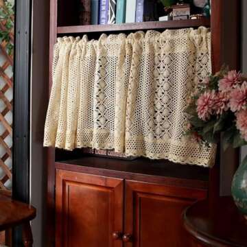 Rustic Boho Curtain Valance for Kitchen Window Farmhouse Handmade Crochet Curtain Tiers for Coffee D...