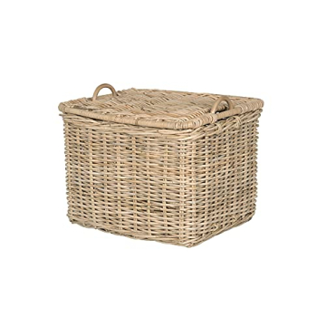 KOUBOO Rattan Core Rectangular Storage Basket with Lid, Large - Wicker Basket, Decorative Storage Bo...
