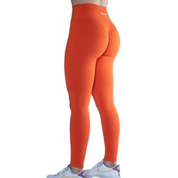 Seamless Scrunch Legging Women Yoga Pants 7/8 Tummy Control Workout Running for Fitness Sport Active Legging-25''（M,Flame Orange