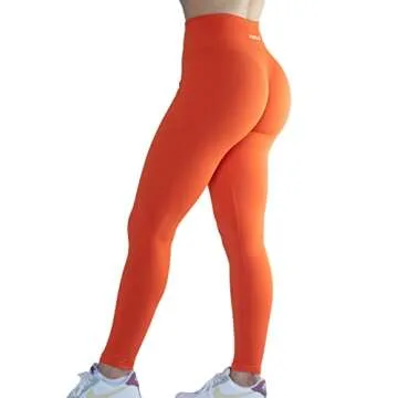 Seamless Scrunch Legging Women Yoga Pants 7/8 Tummy Control Workout Running for Fitness Sport Active Legging-25''（M,Flame Orange