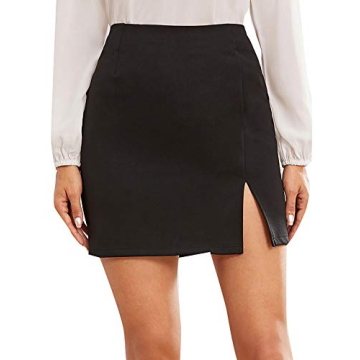 WDIRARA Women's Summer Solid Split Hem Zip Back Mini Workwear Skirt Black L