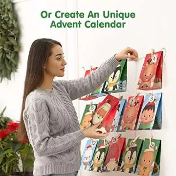 Mocoosy 24 Pack Christmas Party Favor Bags, Xmas Goodie Bags for Kids Birthday Party, Holiday Candy Treat Bags Small Paper Gift Bags for Christmas Winter Elf Theme Party Baby Shower Supplies