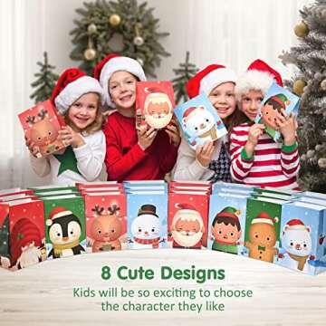 Mocoosy 24 Pack Christmas Party Favor Bags, Xmas Goodie Bags for Kids Birthday Party, Holiday Candy Treat Bags Small Paper Gift Bags for Christmas Winter Elf Theme Party Baby Shower Supplies