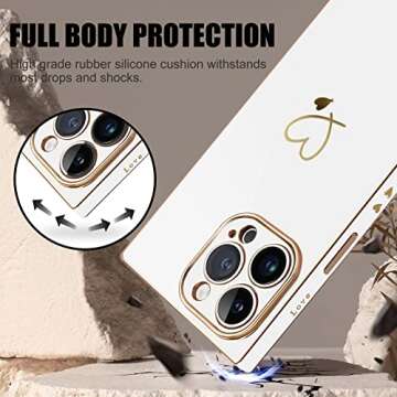 Newseego for iPhone 14 Pro Max Case, Luxury Cute Plating White Gold Love Heart Pattern Phone Case wi...