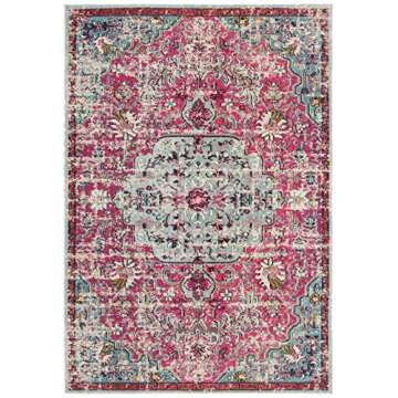 SAFAVIEH Madison Collection Accent Rug - 4' x 6', Fuchsia & Teal, Medallion Distressed Design, Non-Shedding & Easy Care, Ideal for High Traffic Areas in Entryway, Living Room, Bedroom (MAD447R)