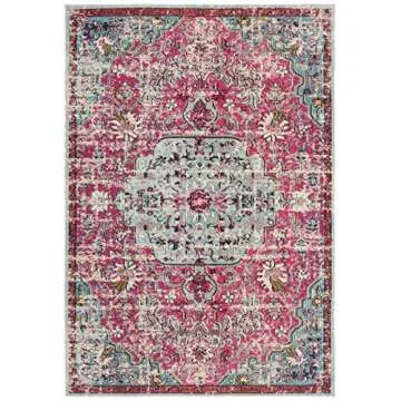 SAFAVIEH Madison Collection Accent Rug - 4' x 6', Fuchsia & Teal, Medallion Distressed Design, Non-Shedding & Easy Care, Ideal for High Traffic Areas in Entryway, Living Room, Bedroom (MAD447R)