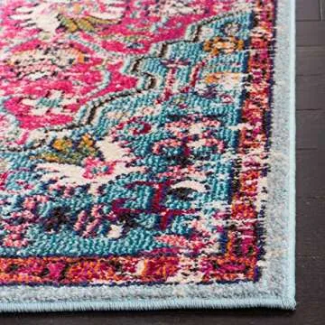 SAFAVIEH Madison Collection Accent Rug - 4' x 6', Fuchsia & Teal, Medallion Distressed Design, Non-Shedding & Easy Care, Ideal for High Traffic Areas in Entryway, Living Room, Bedroom (MAD447R)