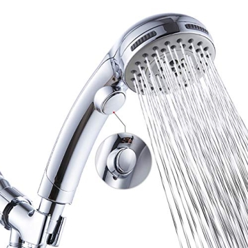 High Pressure 6 Setting Hand Held Shower Head - ON/OFF Switch & Spa Spray Mode - Chrome