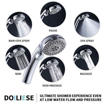 High Pressure 6 Setting Shower Head with ON/OFF Switch