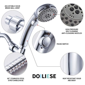 High Pressure 6 Setting Shower Head with ON/OFF Switch