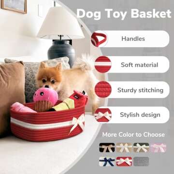 CHICVITA Basket for Gifts Small Storage Basket, Gift Baskets Empty, Baby Basket for Toys, Woven Rope Basket for Towels, Decorative Basket for Living Room, Red, 13"x 10"x 5"