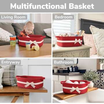 CHICVITA Basket for Gifts Small Storage Basket, Gift Baskets Empty, Baby Basket for Toys, Woven Rope Basket for Towels, Decorative Basket for Living Room, Red, 13"x 10"x 5"