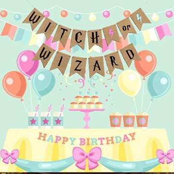 Harry Porter Witch OR Wizard Lightning Birthday Banner Pull Flag Burlap Pull Flowers Holiday Decoration(Witch OR Wizard)