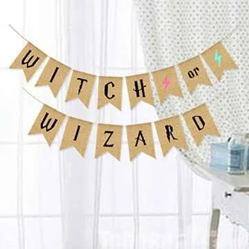 Harry Porter Witch OR Wizard Lightning Birthday Banner Pull Flag Burlap Pull Flowers Holiday Decoration(Witch OR Wizard)