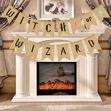Harry Porter Witch OR Wizard Lightning Birthday Banner Pull Flag Burlap Pull Flowers Holiday Decoration(Witch OR Wizard)