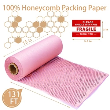 Pink Honeycomb Wrapping Paper Roll 15"- Eco-Friendly Packing Solution