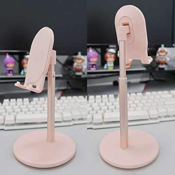 Bright Stone Cell Phone Stand, Angle Height Adjustable Tablet Stand Phone Holder for Desk (4"-10") Pink