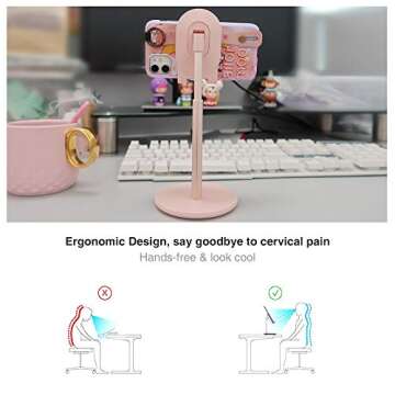 Bright Stone Cell Phone Stand, Angle Height Adjustable Tablet Stand Phone Holder for Desk (4"-10") Pink
